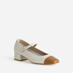 Eram Escarpins^Babies bicolores et cognac cuir BEIGE