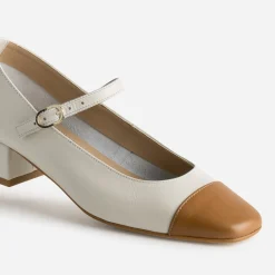 Eram Escarpins^Babies bicolores et cognac cuir BEIGE