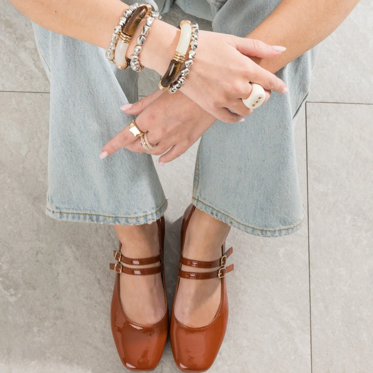 Eram Ballerines^Babies verni fines brides COGNAC
