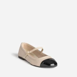 Eram Ballerines^Babies écru cuir bout noir verni BEIGE