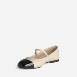 Eram Ballerines^Babies écru cuir bout noir verni BEIGE