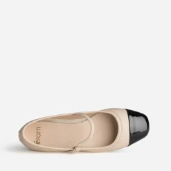 Eram Ballerines^Babies écru cuir bout noir verni BEIGE