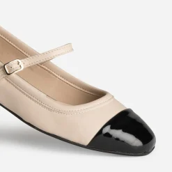 Eram Ballerines^Babies écru cuir bout noir verni BEIGE