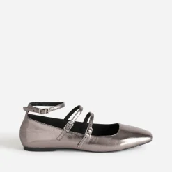 Eram Ballerines^Babies foncé métallisé à triple bride GRIS