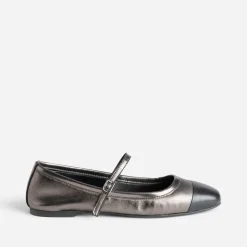 Eram Ballerines^Babies gris métallisé cuir bout NOIR