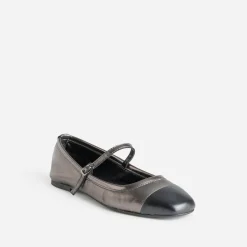 Eram Ballerines^Babies gris métallisé cuir bout NOIR