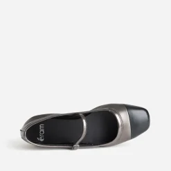 Eram Ballerines^Babies gris métallisé cuir bout NOIR