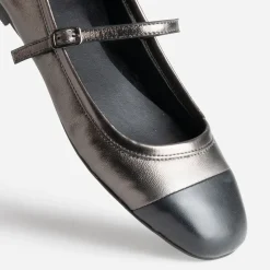 Eram Ballerines^Babies gris métallisé cuir bout NOIR
