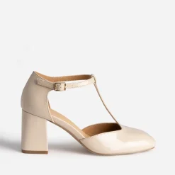 Eram Escarpins^Babies salomé vernie à talon BEIGE