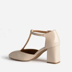 Eram Escarpins^Babies salomé vernie à talon BEIGE
