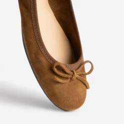 Eram Ballerines^Ballerine cognac en cuir velours à petit nœud BEIGE