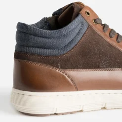 Eram Baskets/Tennis^Basket cognac en cuir et textile marine CAMEL