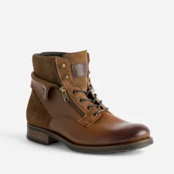 Eram Boots^Boots à lacet cuir à revers COGNAC