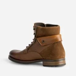 Eram Boots^Boots à lacet cuir à revers COGNAC