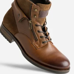 Eram Boots^Boots à lacet cuir à revers COGNAC