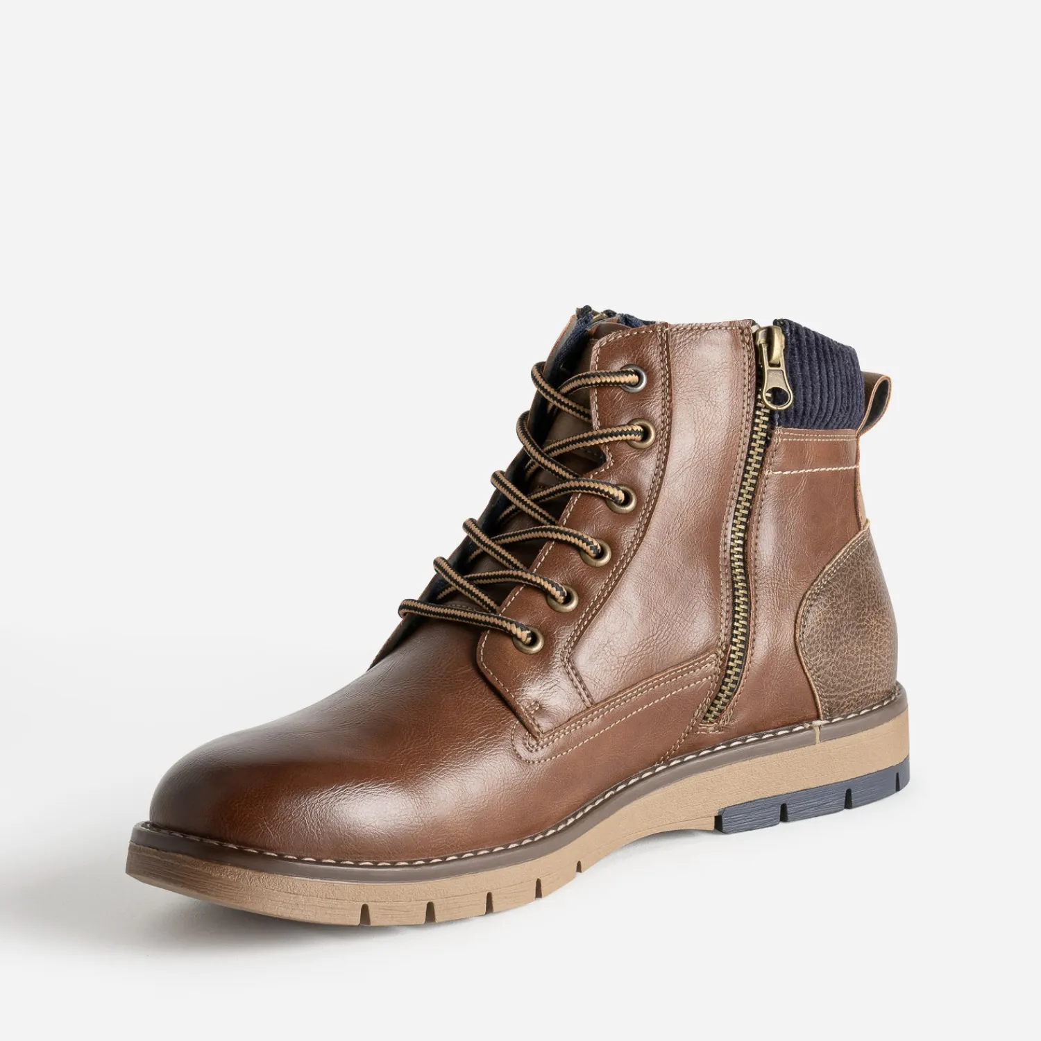 Eram Boots^Boots à lacet double zip COGNAC