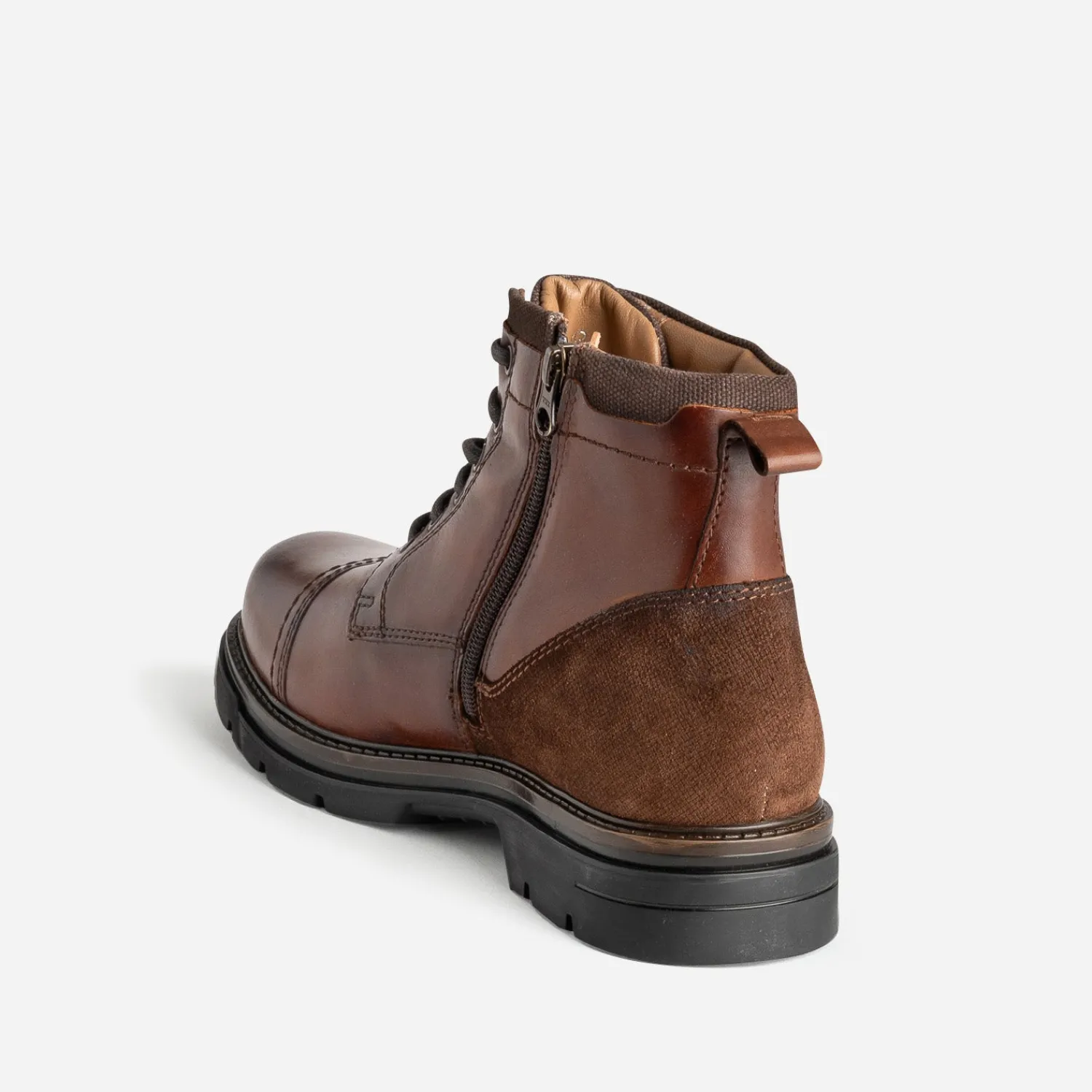 Eram Boots^Boots à lacet marron cuir décor bride COGNAC