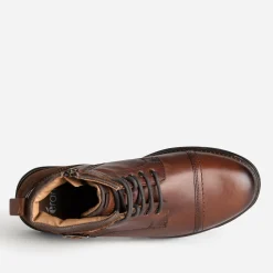 Eram Boots^Boots à lacet marron cuir décor bride COGNAC