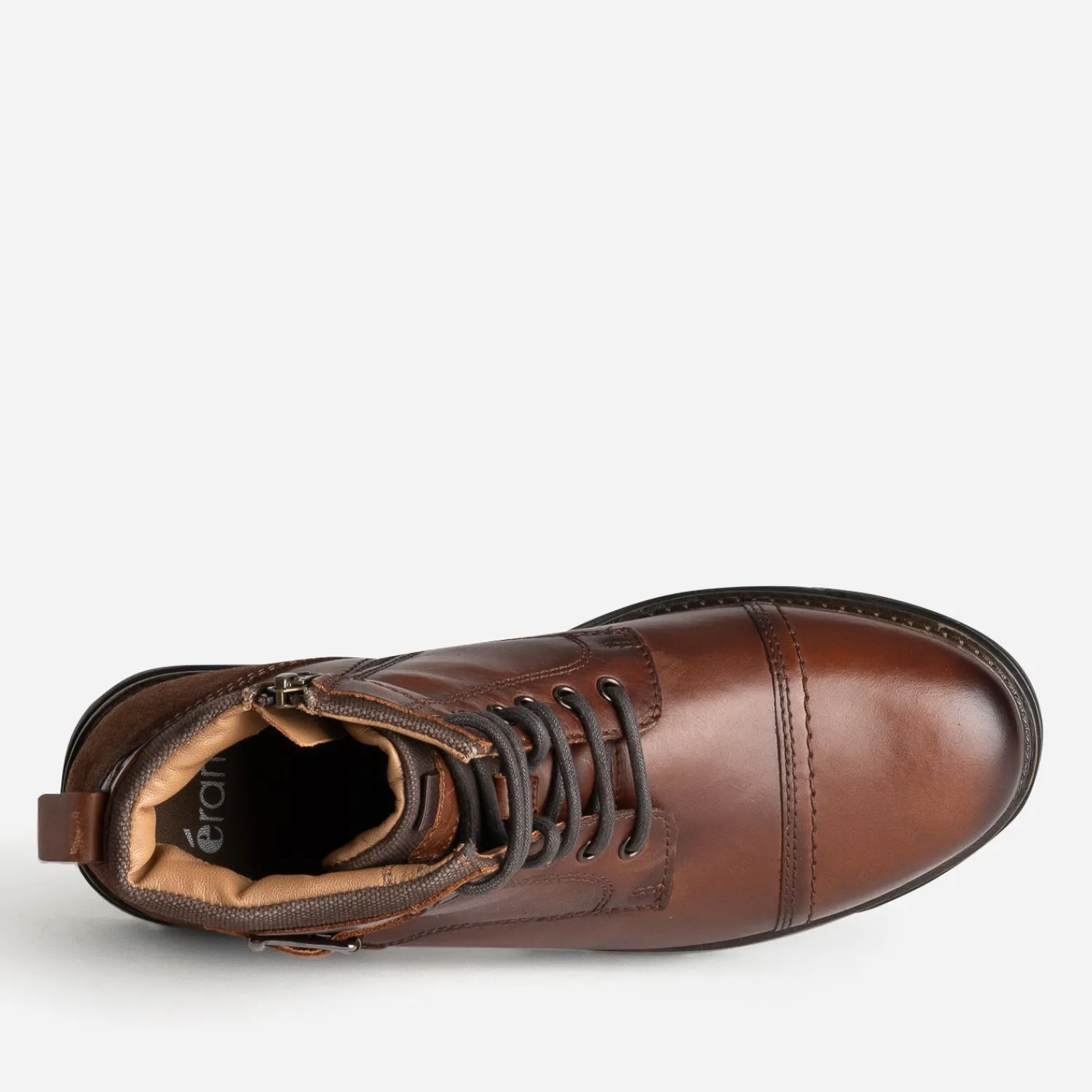 Eram Boots^Boots à lacet marron cuir décor bride COGNAC