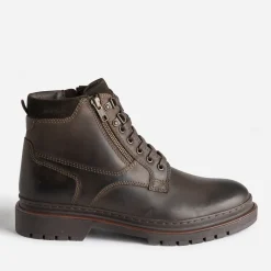 Eram Boots^Boots à lacet en cuir à semelle cranté MARRON