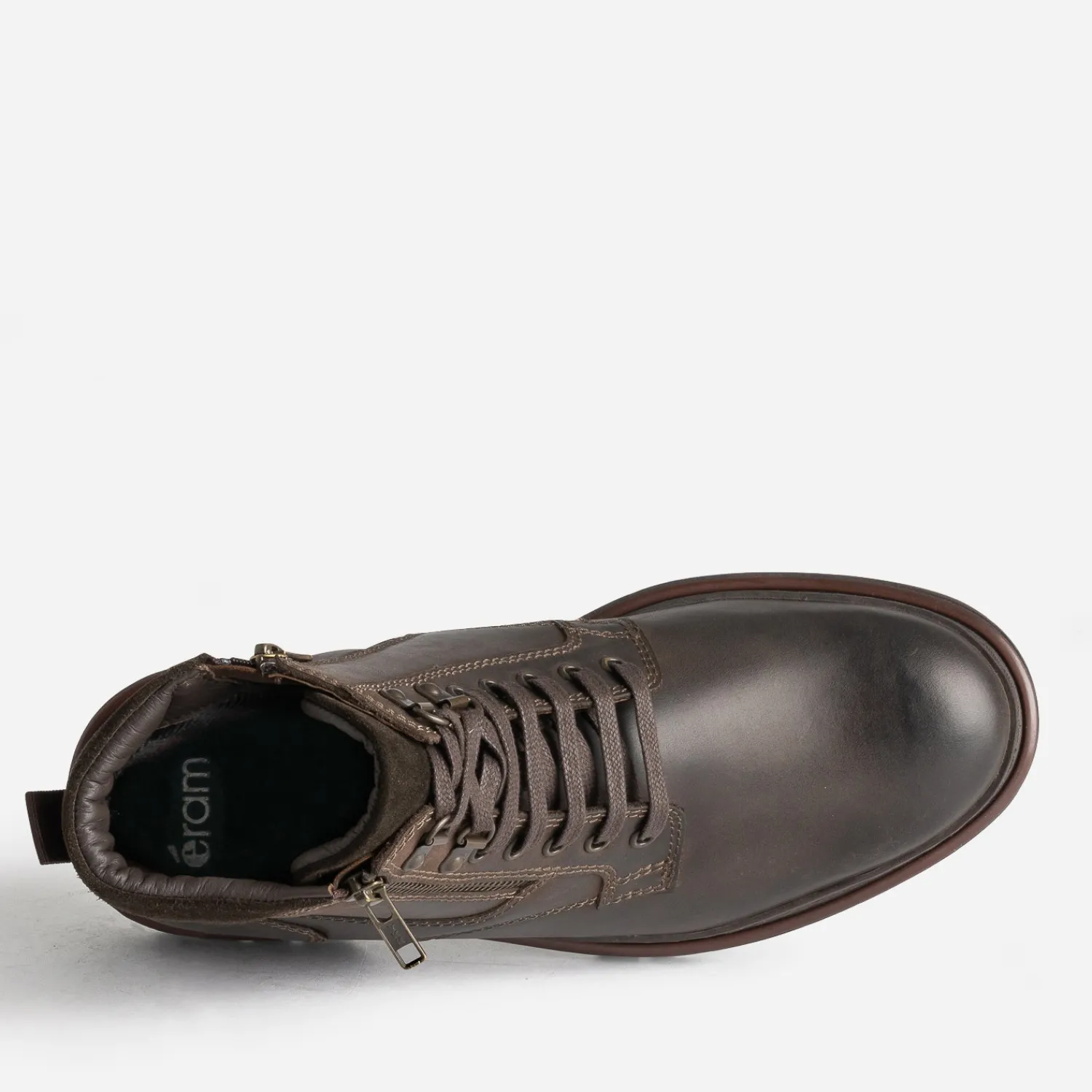 Eram Boots^Boots à lacet en cuir à semelle cranté MARRON
