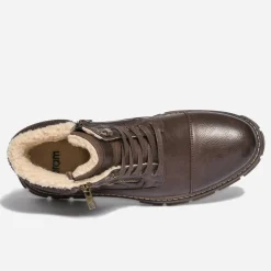 Eram Boots^Boots à lacet en cuir fourré MARRON