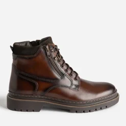 Eram Boots^Boots à lacet marron en cuir semelle crantée COGNAC