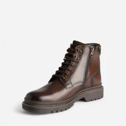 Eram Boots^Boots à lacet marron en cuir semelle crantée COGNAC