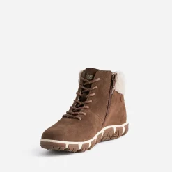 Tbs Baskets^Boots à lacet camel en cuir velours fourré COGNAC