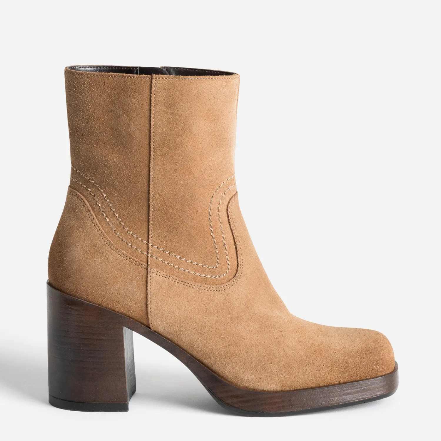 Eram Boots^Boots à talon en cuir velours CAMEL