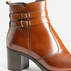 Eram Boots^Boots à talon en cuir avec double bride COGNAC
