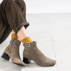 Eram Boots^Boots à talon taupe cuir velours GRIS