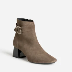 Eram Boots^Boots à talon taupe cuir velours GRIS