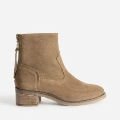 Eram Boots^Boots beige cuir velours zip arrière TAUPE