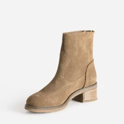 Eram Boots^Boots beige cuir velours zip arrière TAUPE