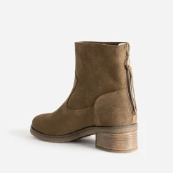 Eram Boots^Boots beige cuir velours zip arrière TAUPE