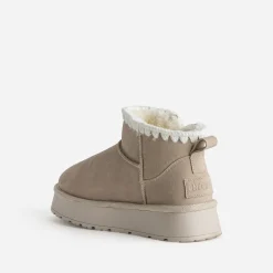 Eram Chaussons^Boots beige cuir velours fourré semelle plateforme TAUPE