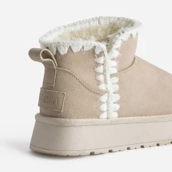 Eram Chaussons^Boots beige cuir velours fourré semelle plateforme TAUPE