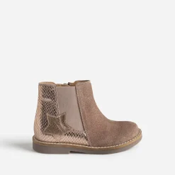 Buggy Boots^Boots taupe en cuir velours pailleté ROSE