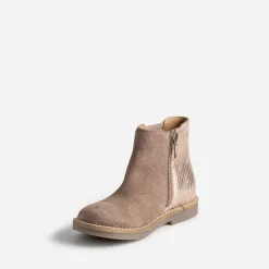 Buggy Boots^Boots taupe en cuir velours pailleté ROSE