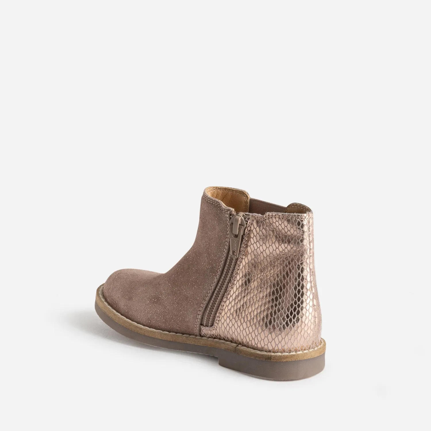 Buggy Boots^Boots taupe en cuir velours pailleté ROSE