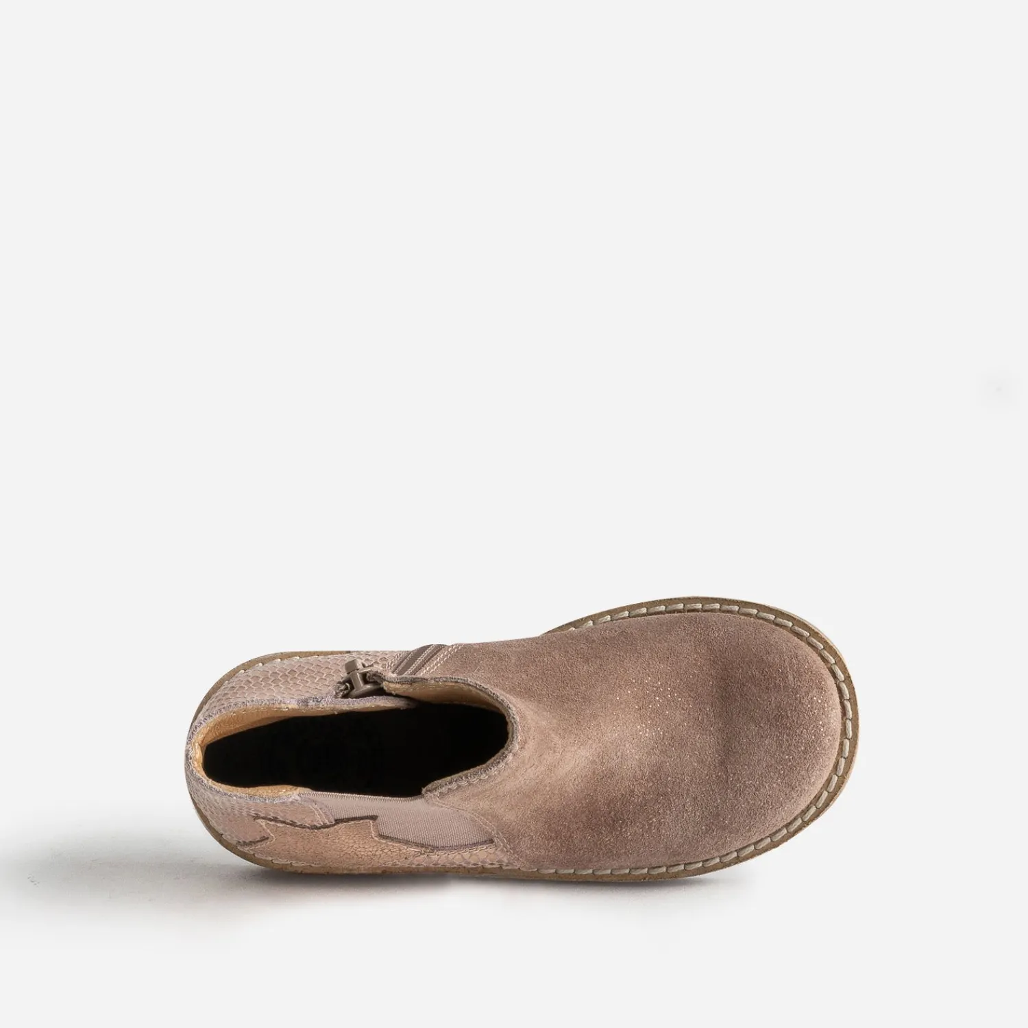 Buggy Boots^Boots taupe en cuir velours pailleté ROSE