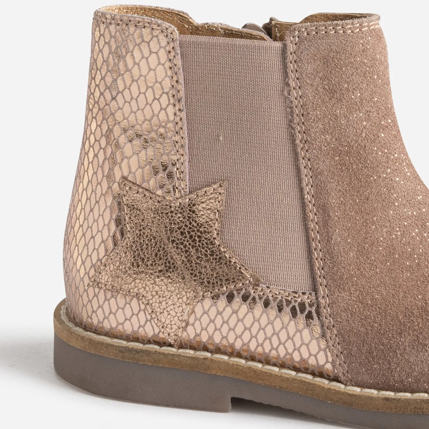 Buggy Boots^Boots taupe en cuir velours pailleté ROSE