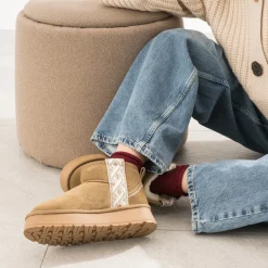 Eram Chaussons^Boots cuir velours fourré à plateforme CAMEL