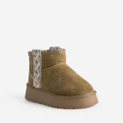 Eram Chaussons^Boots cuir velours fourré à plateforme CAMEL