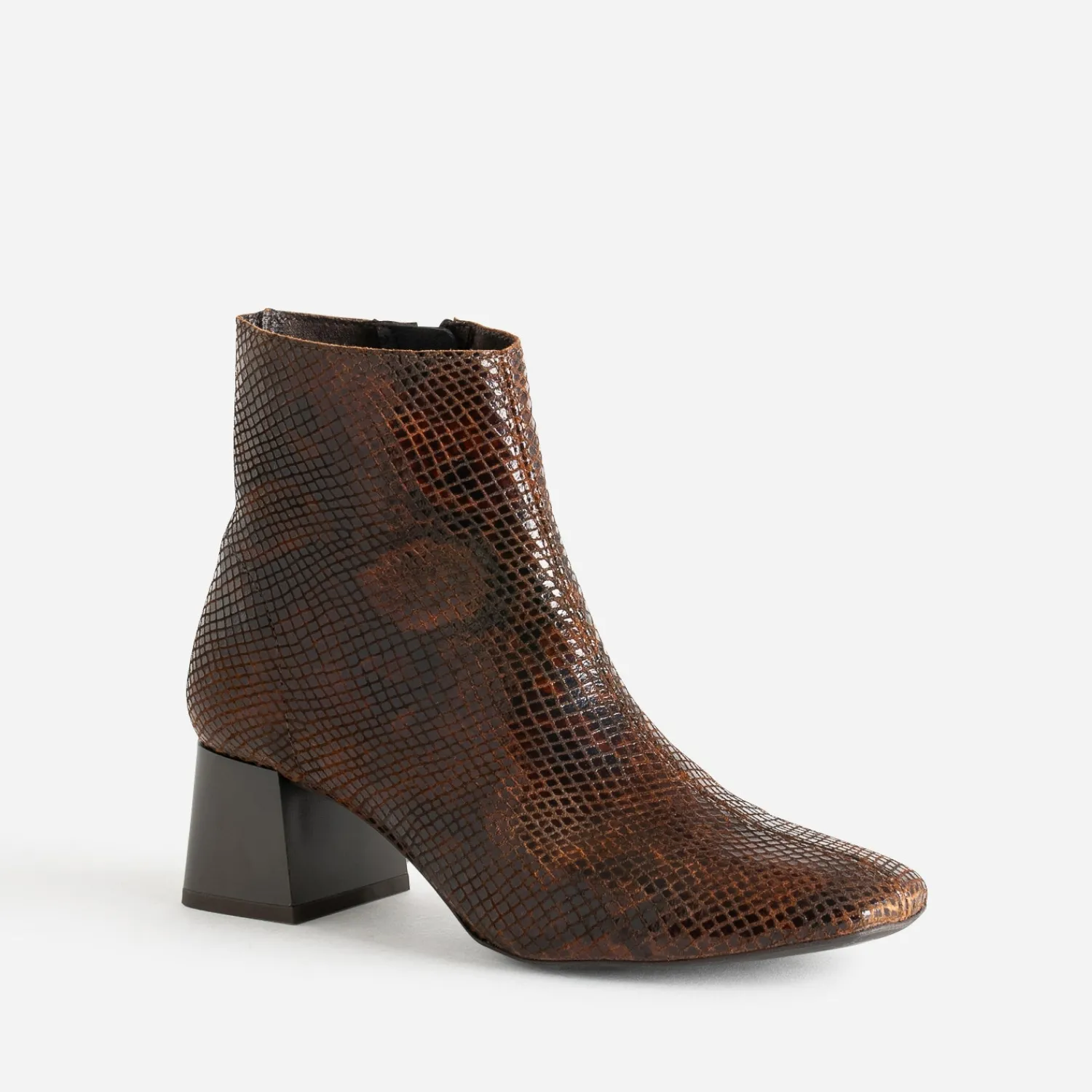 Eram Boots^Boots cuir velours effet python COGNAC