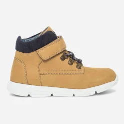 Eram Chaussures Montantes^Boots jaune en cuir et velours marine CAMEL