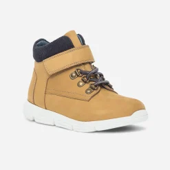 Eram Chaussures Montantes^Boots jaune en cuir et velours marine CAMEL