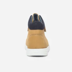 Eram Chaussures Montantes^Boots jaune en cuir et velours marine CAMEL