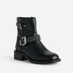 Texto Boots^Boots motard bride décor strass NOIR